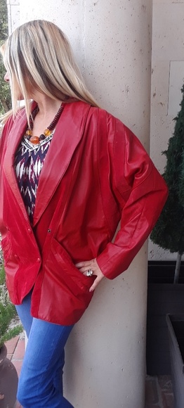 80s vintage cherry red punk leather jacket medium - Picture 2 of 5